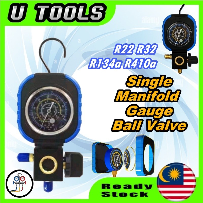 Single Manifold Gauge with Ball Valve for R22 R32 R134a R410a, Gas ...