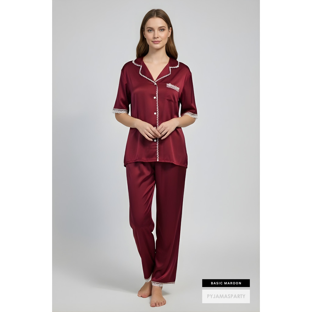 Basic Maroon - Premium Satin Pyjamas by Pyjamas Party (Basic Maroon ...