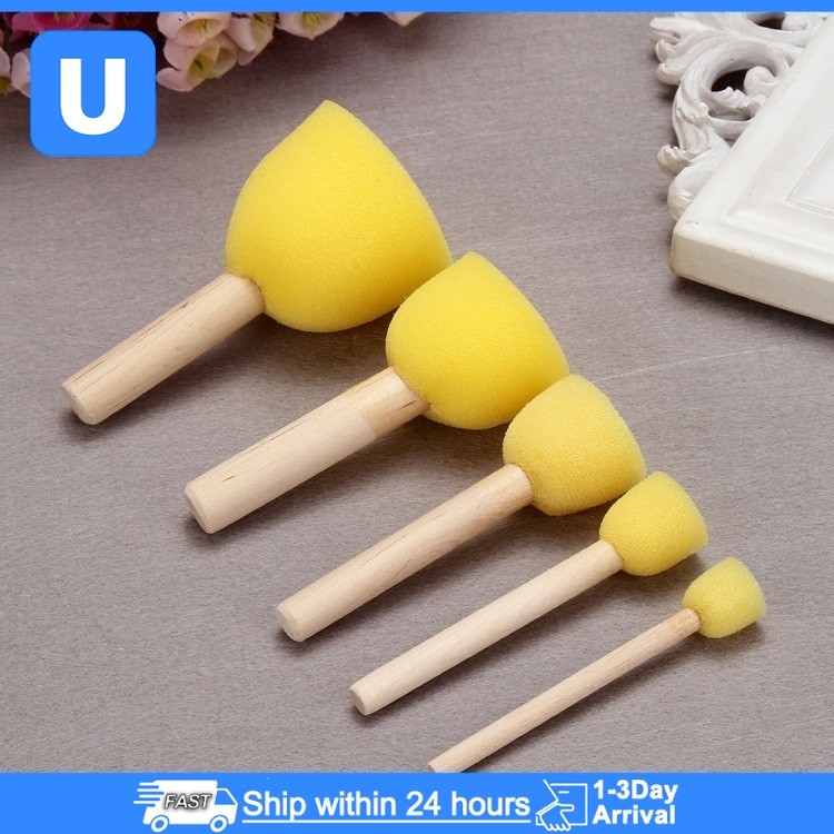 Circular Sponge Brush Wooden Handle Sponge Brushes Art Painting Sponge ...