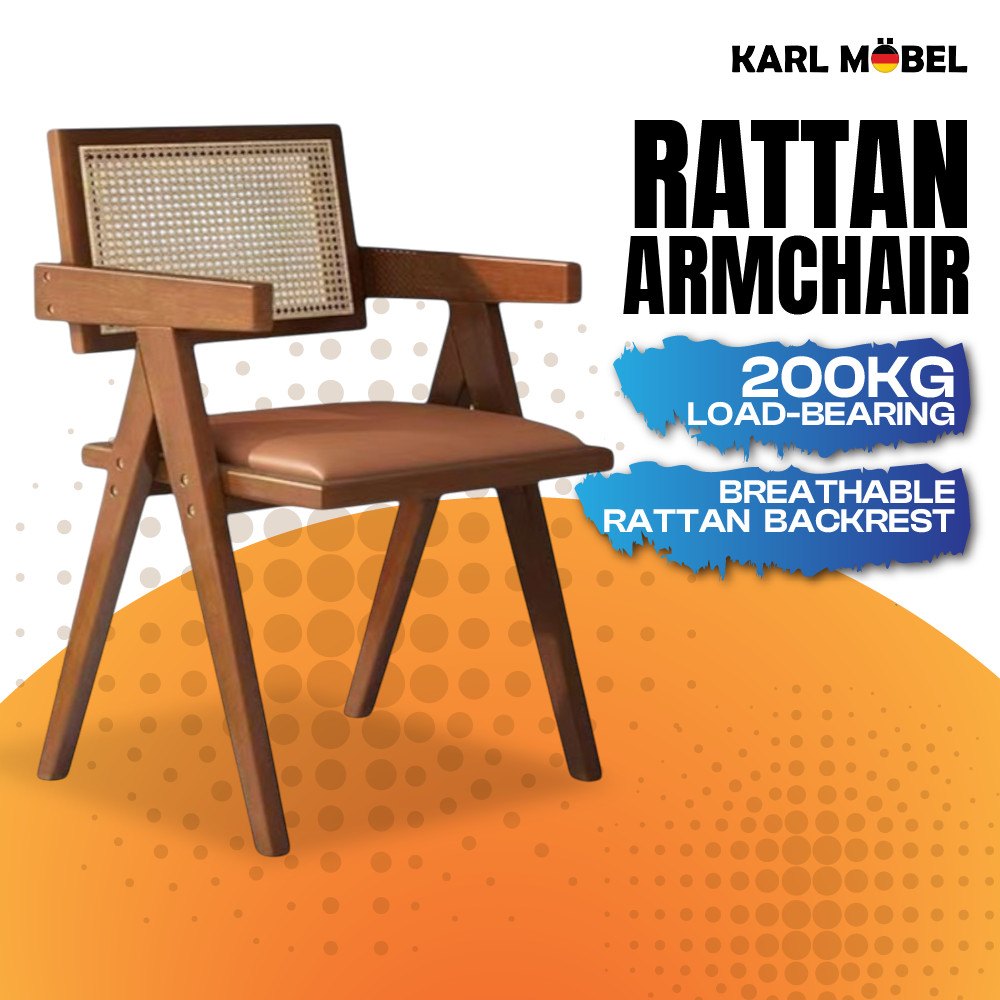 Rattan Chair Cushion Dining Armchair Kerusi Rotan Solid Wood Back Chair ...