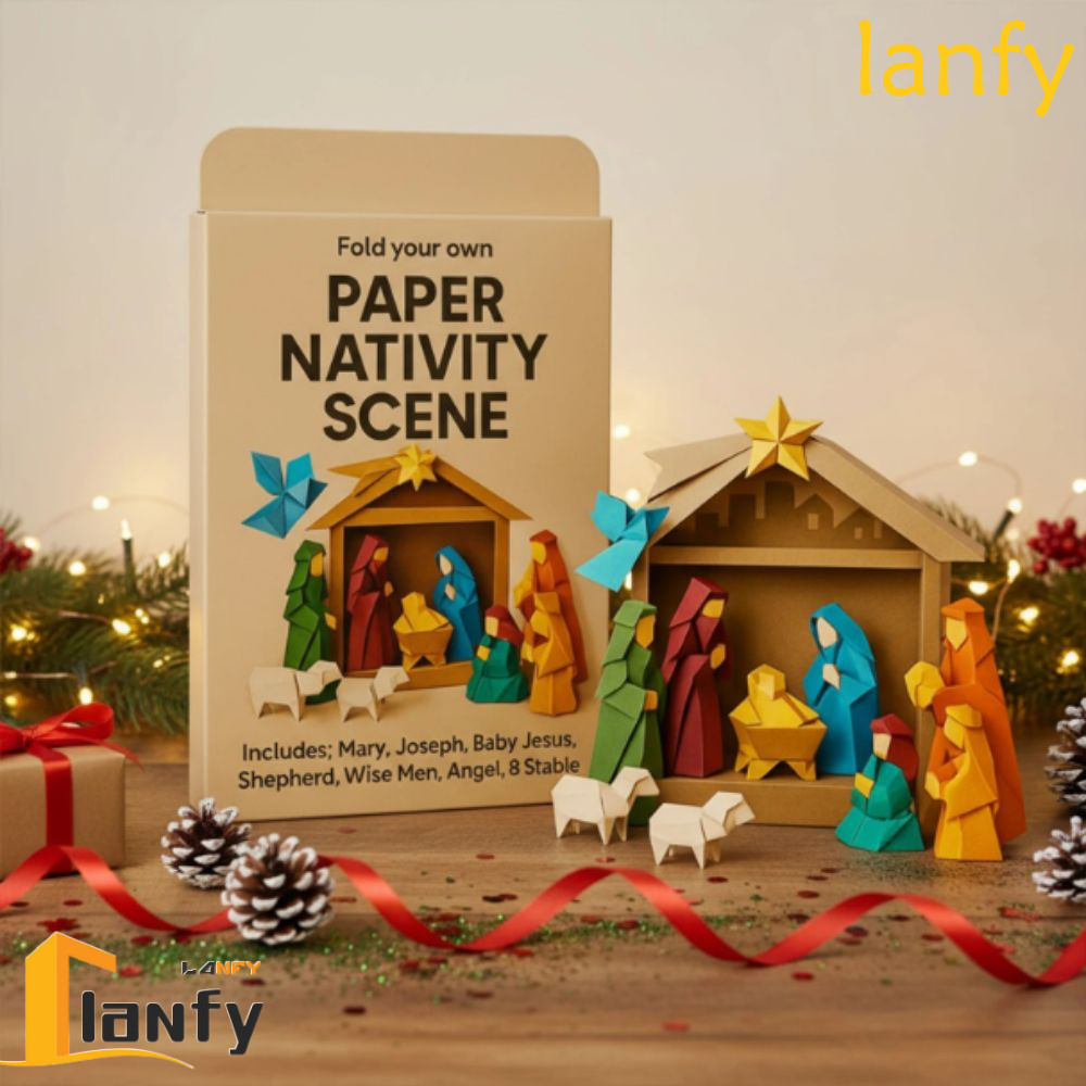 LANFY Paper Nativity Scene, Paper Craft Kit Easy To Fold Origami ...