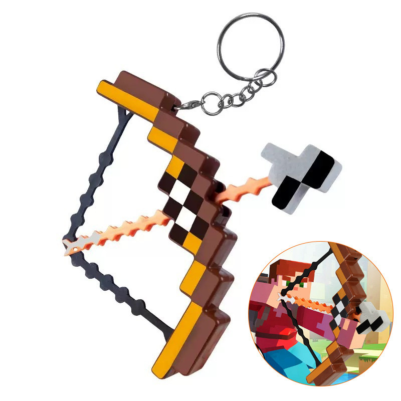 Minecraft MC Mosaic Mini Props Launchable Enchanted Bow Arrow Keychain ...