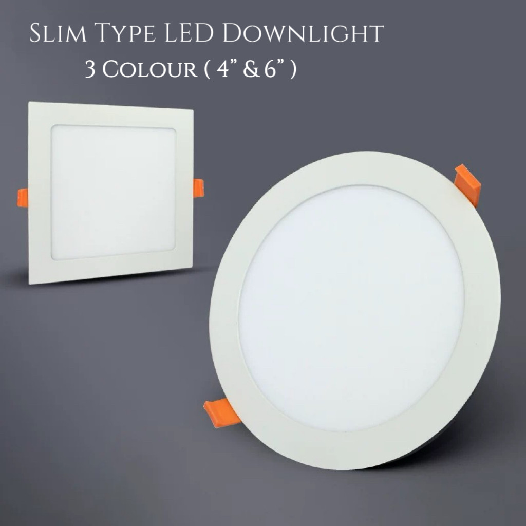 [SDC] Slim LED Ceiling Downlight 3-Color | 4”/6” | Round/Square | White ...