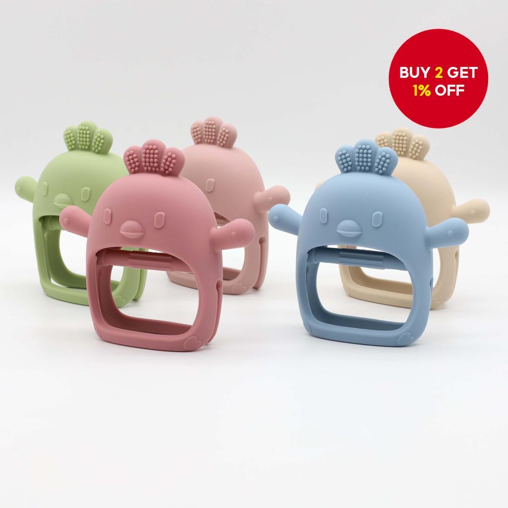 New food-grade baby silicone teether in a cartoon chicken design is ...