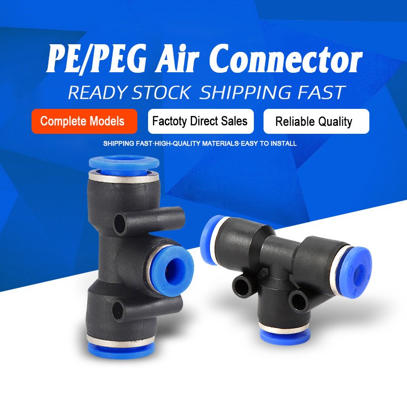 PE Tee Shaped 4~16mm Pneumatic Air Hose Plastic Coupler PEG 3 Way Click ...