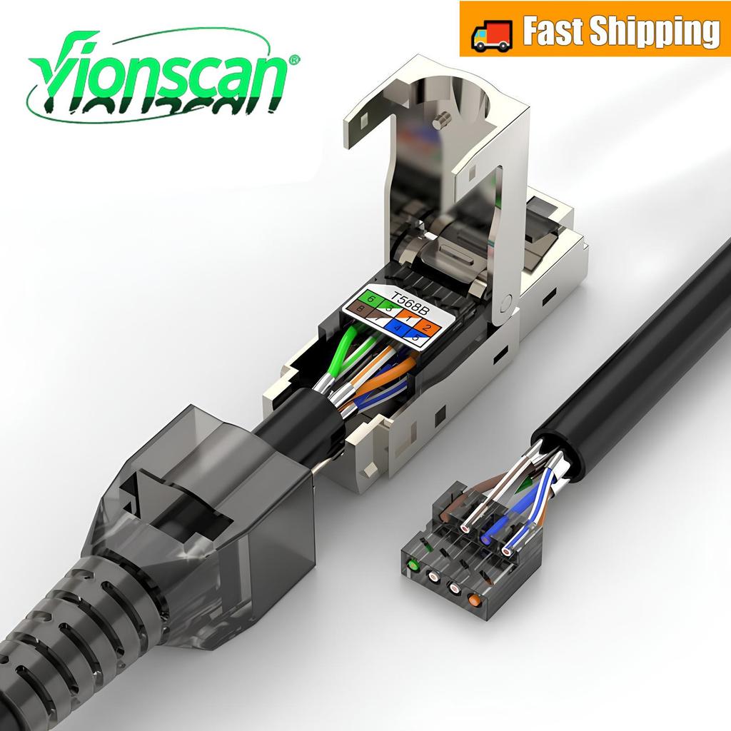 Vionscan RJ45 Connector Tool-Free, Toolless Reusable Shielded Connector ...