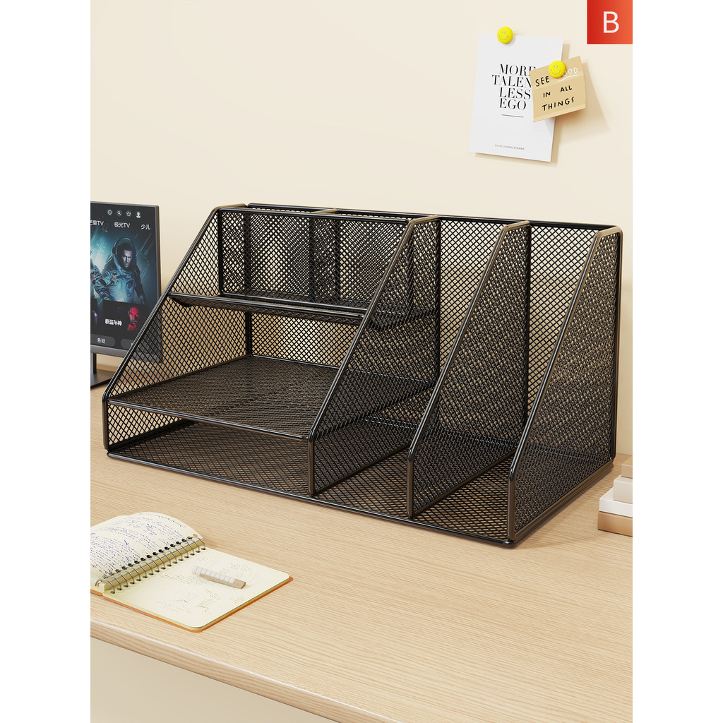 Bookend File Storage Rack Desktop Metal Layered Bookshelf a4 Paper Data ...