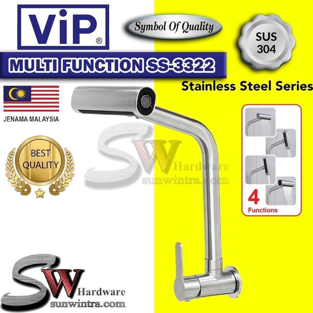 VIP SUS304 STAINLESS STEEL MULTI FUNCTION WALL SINK TAP #SS-3322 SS3322 ...