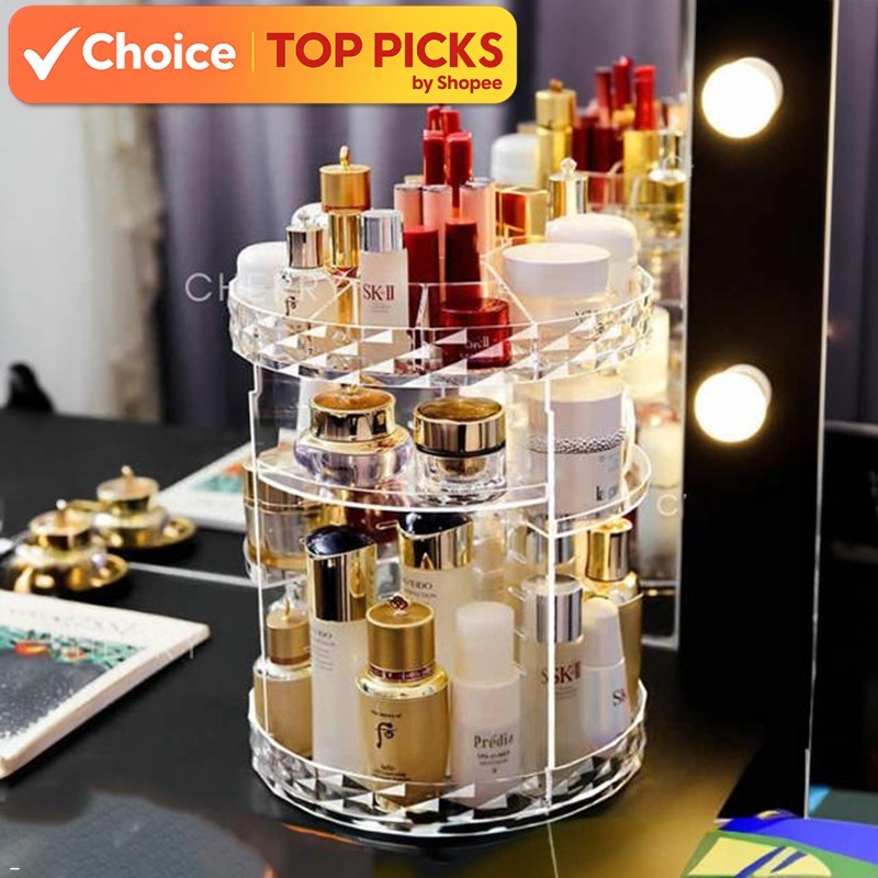 360° Rotating Makeup Organizer Box | Extra Large Clear Cosmetic Storage ...