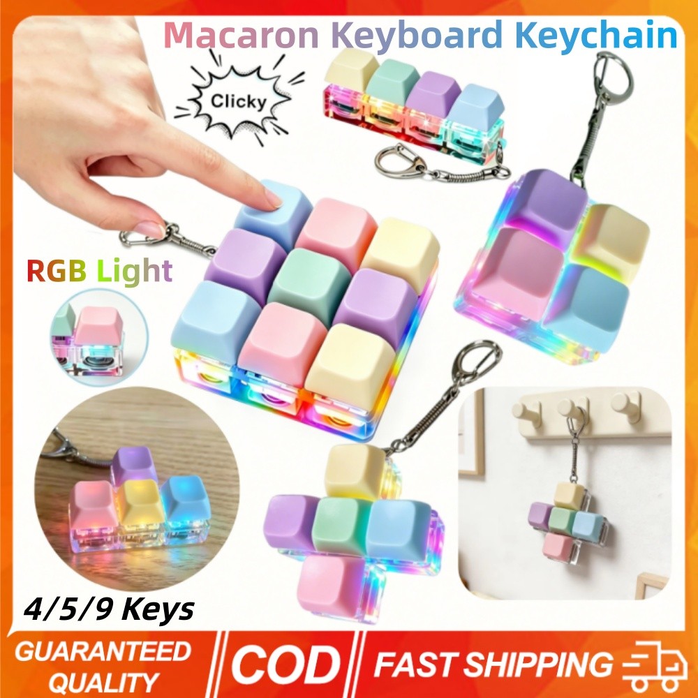4/5/9 Keys Stress Relief Keyboard Keychain Macaron Keycap With RGB ...