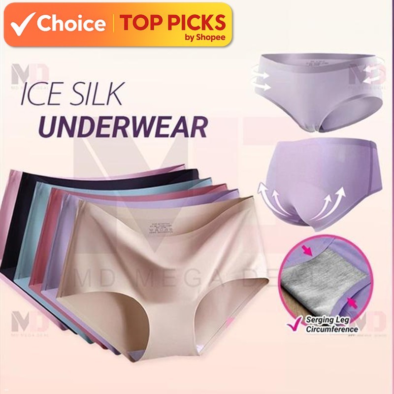 Ice Silk Seamless Underwear Middle Waist Panties Women Clothing ...