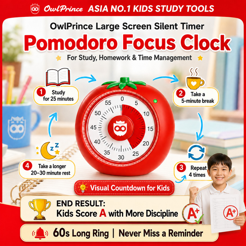 【OwlPrince M1441-2】 Large Screen Silent Timer Pomodoro Focus Clock for ...