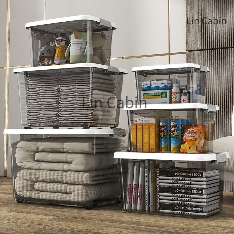 LC Storage Box Transparent Kotak Simpanan roda Storage Box with Wheels ...