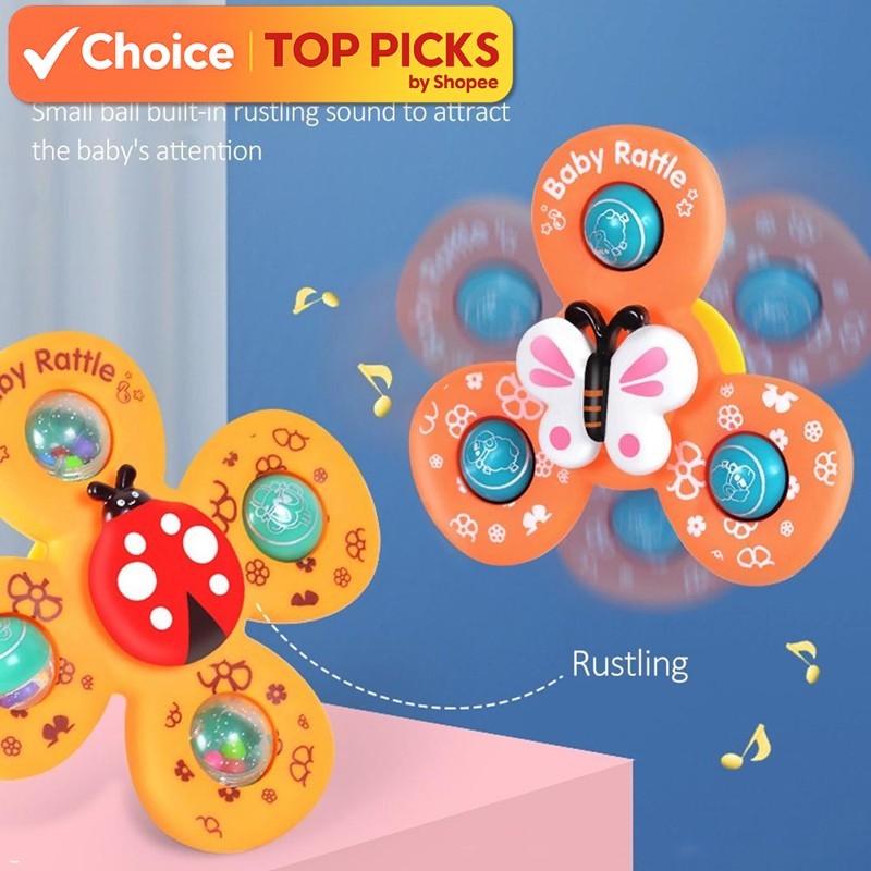 Baby Spinner Toy Set – 3PCS Suction Wall & Bath Spinning Toys for Kids ...