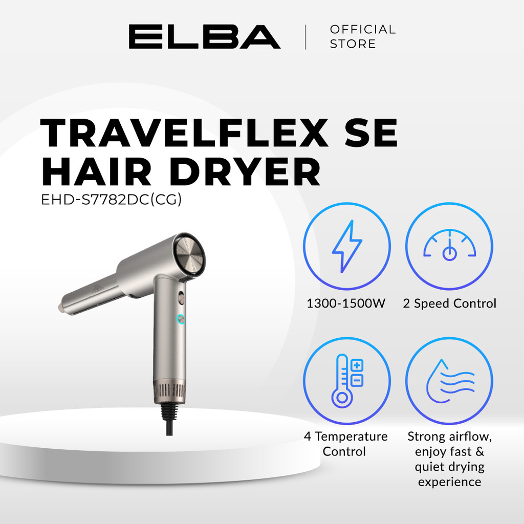 ELBA Hair Dryer TRAVELFLEX EHD-S7782DC(CG) - BLDC Motor Champagne Gold ...