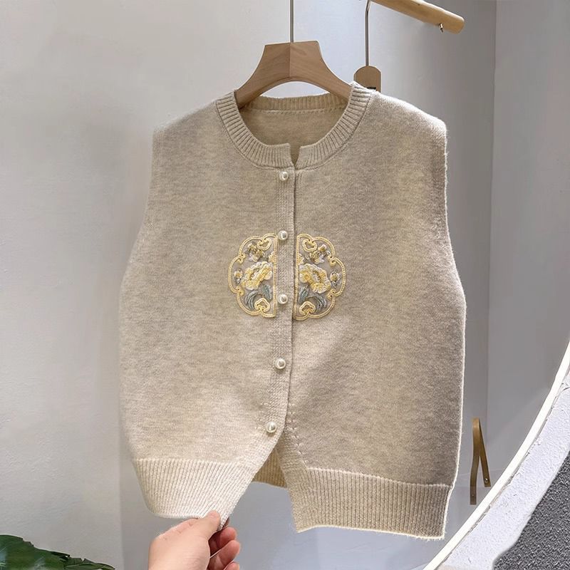 Knitted Vest - Spring 2026 Women's Design with Embroidery and Round ...