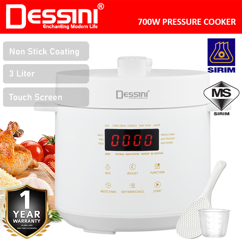 DESSINI ITALY Electric Digital 3L Pressure Cooker Non-stick Stainless ...