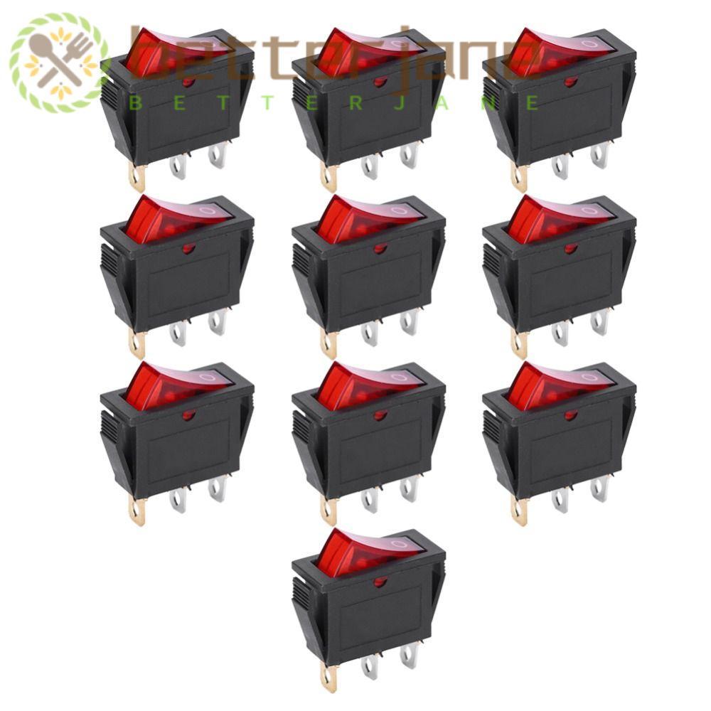 BETTER-JANE 10Pcs 3Pin Switch, KCD3 Red Light Boat Type Rocker Switches ...