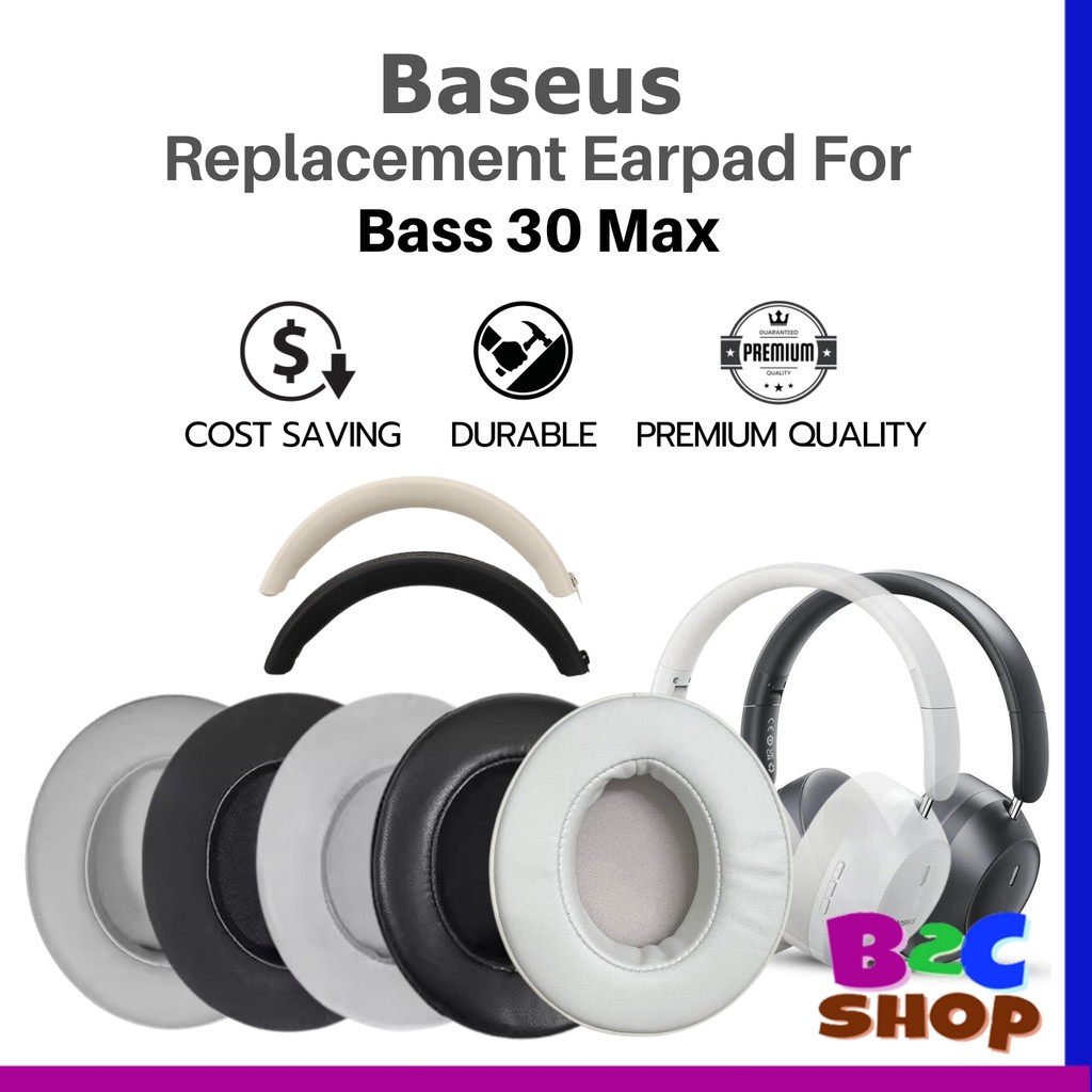 1Pair Baseus Bass 30 Max Headphone Skin-like Leather Replacement Ear ...
