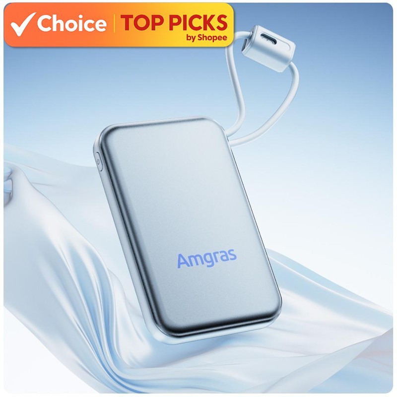 Amgras PowerMeta 845 PowerBank 10000 / 20000mAh Large Capacity 22.5W Fast Charging Built-in Dual Cable Portable
