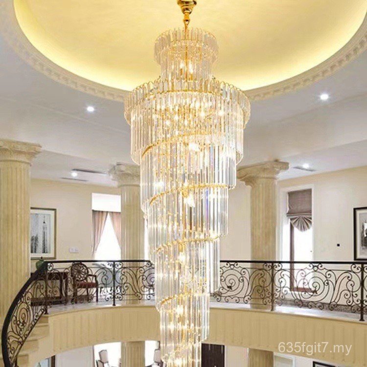Double Stair Chandelier Light Luxury Living Room Villa Hall Crystal ...