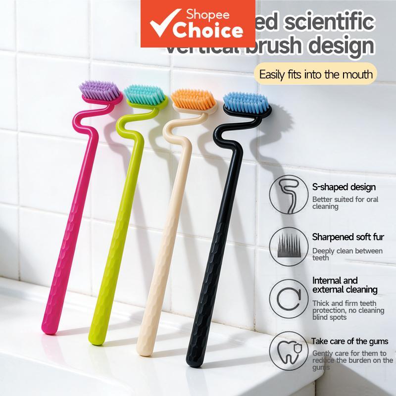 S-shaped soft-bristle toothbrush scientifically designed for vertical ...