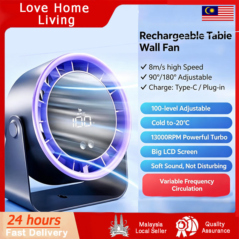 Rechargeable Table Fan 100-Speed Adjustable Air Circulation Fan Desk ...
