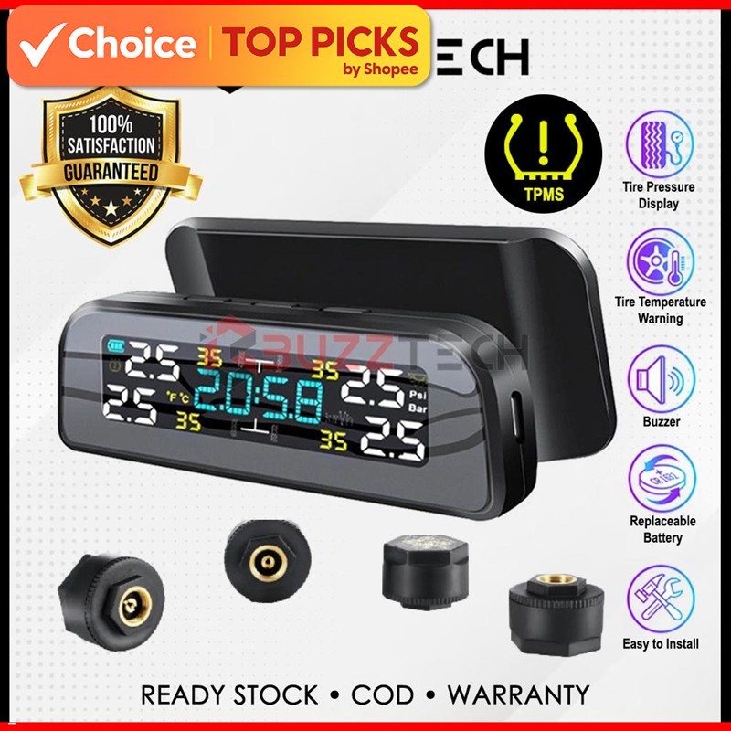 Smart TPMS-V2 With Color Screen Tire Pressure Monitor System Solar LED ...