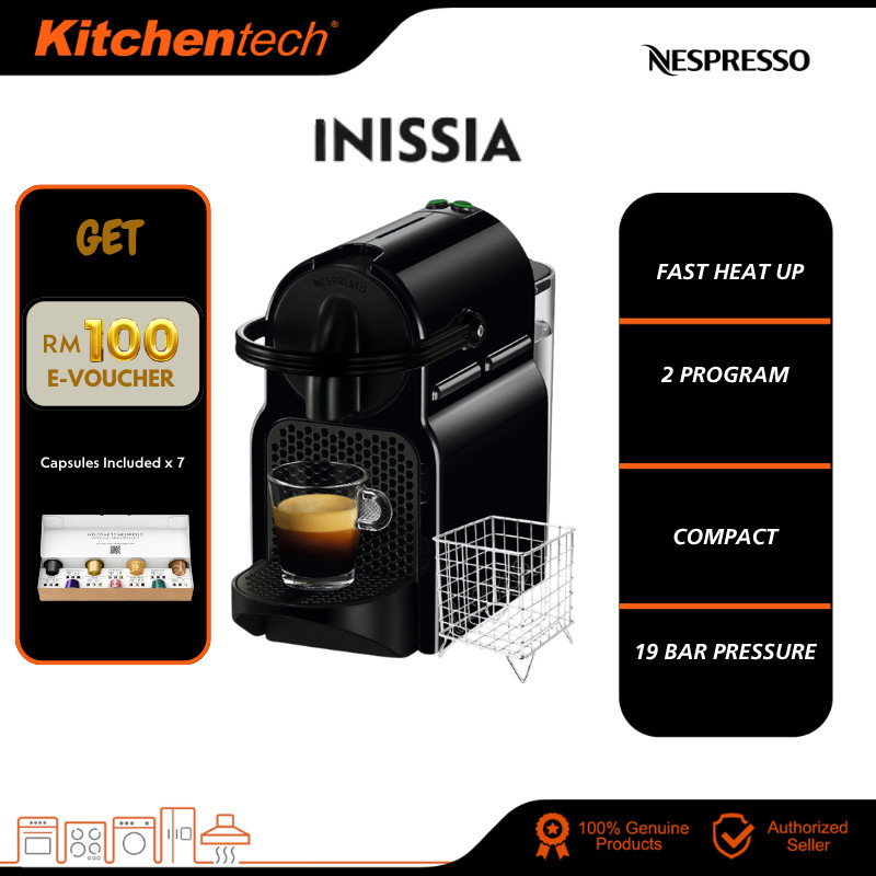 Nespresso Inissia Coffee Machine D40-ME-BK-NE4 Ruby Black [FREE BASKET ...