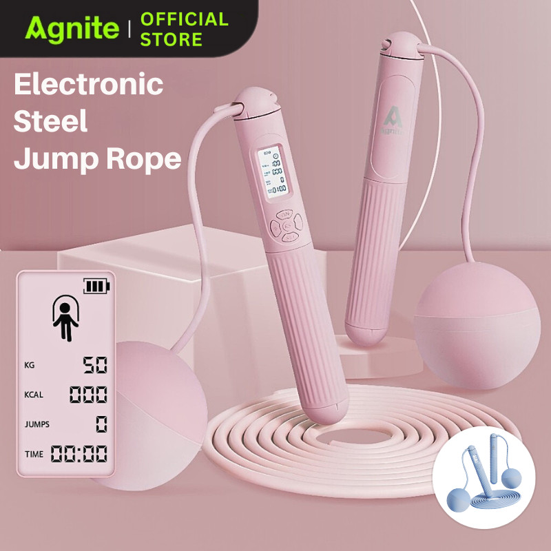 Agnite Digital Jump Rope Dual Mode Cordless Steel Wire 3M Home Skipping ...