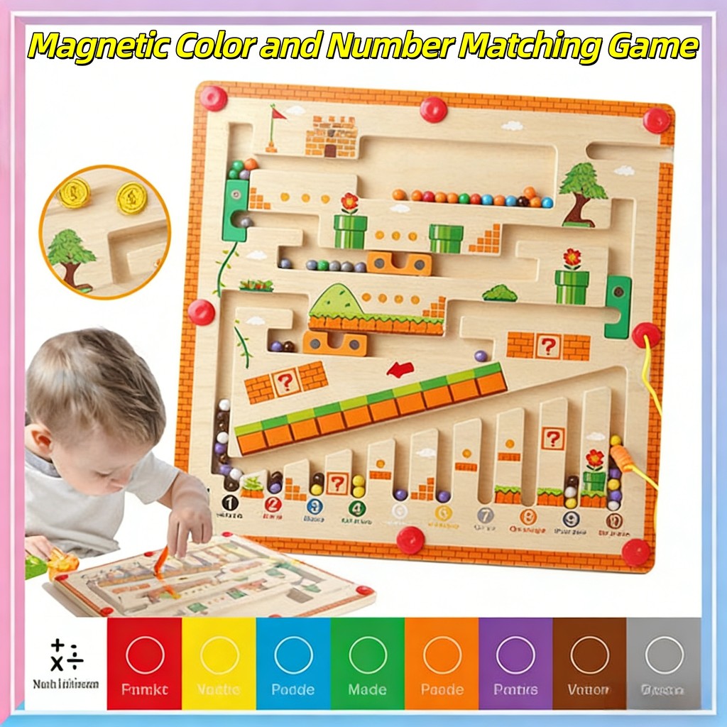 Magnetic Wooden Montessor Maze Color and Number Matching Game Toddlers ...