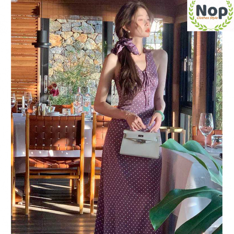 French Retro Polka Dot Floral Dress - Narrow Waist Halter for Slimmer ...