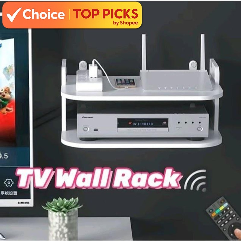 Double Layer Floating Wall Storage Rack – TV DVD Shelf, WiFi Modem ...