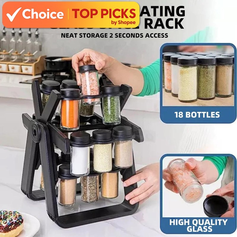 18-in-1 Ferris Wheel Rotatable Glass Spice Rack Set – Seasoning ...