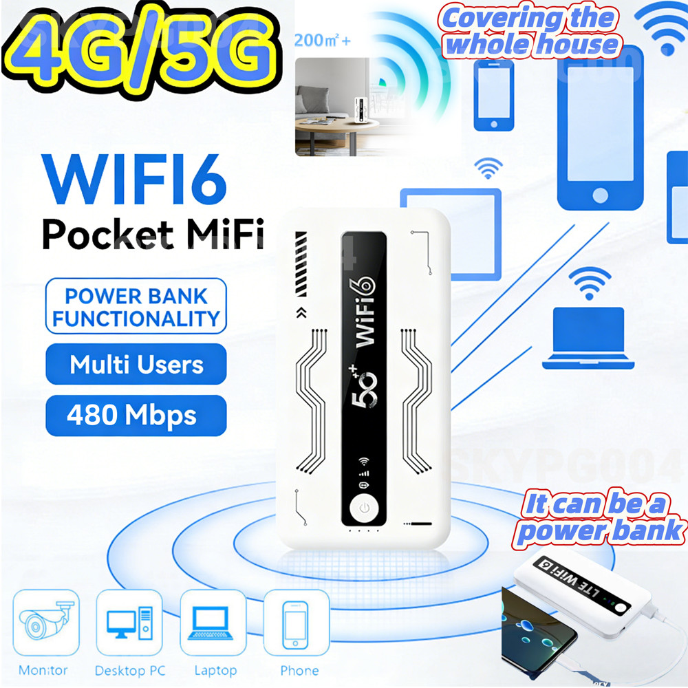 2-in-1 Power Bank + WiFi Router 8000 mAh 5G/4G Pocket WiFi Router ...