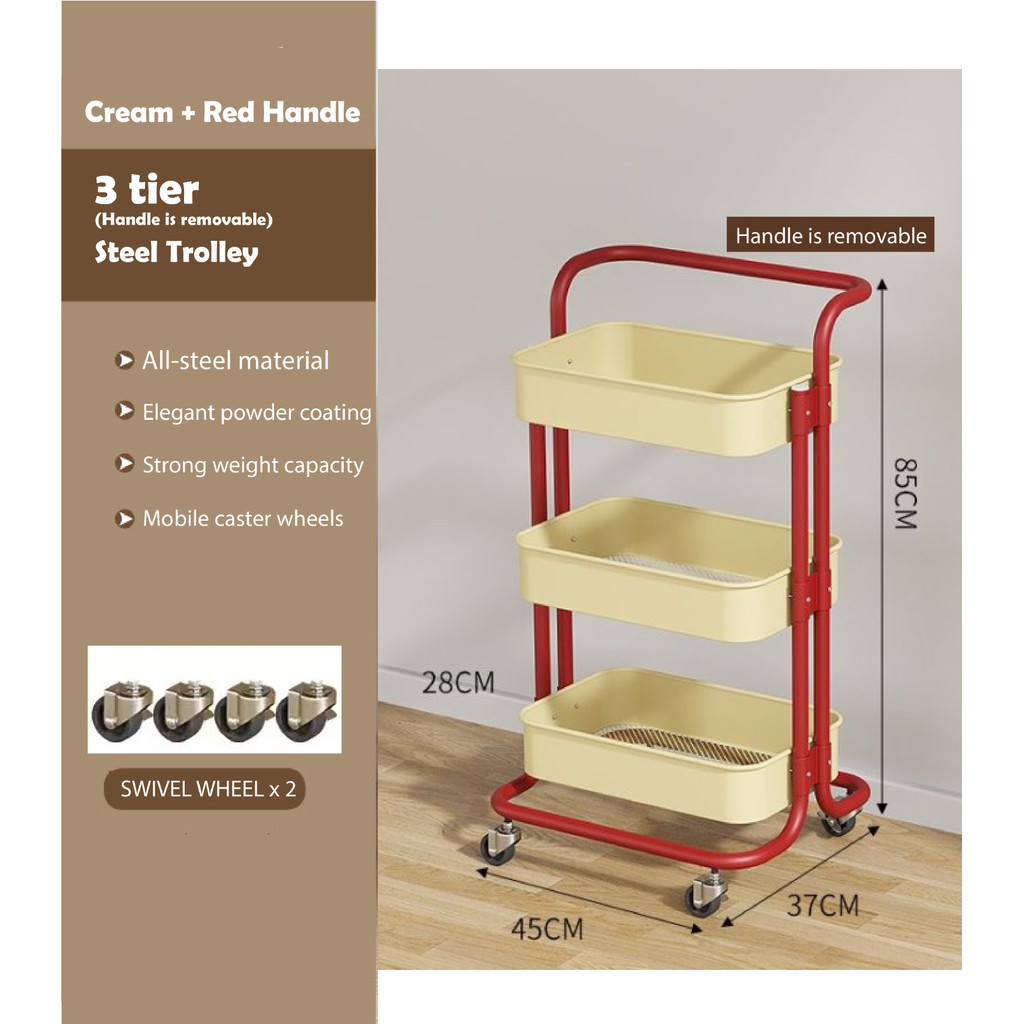 Multi Function Storage Trolley Rack Heavy Duty 60kg Load Capacity 3 ...