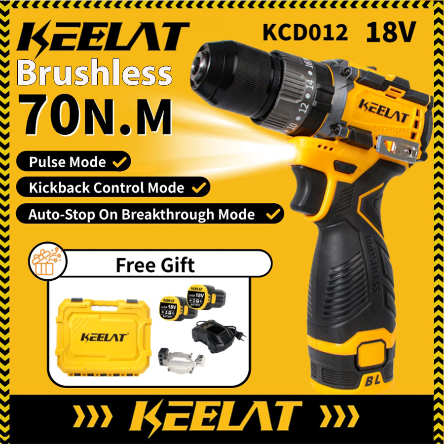 KEELAT KCD012 18V Cordless Impact Drill Brushless 70NM Anti-Kickback ...