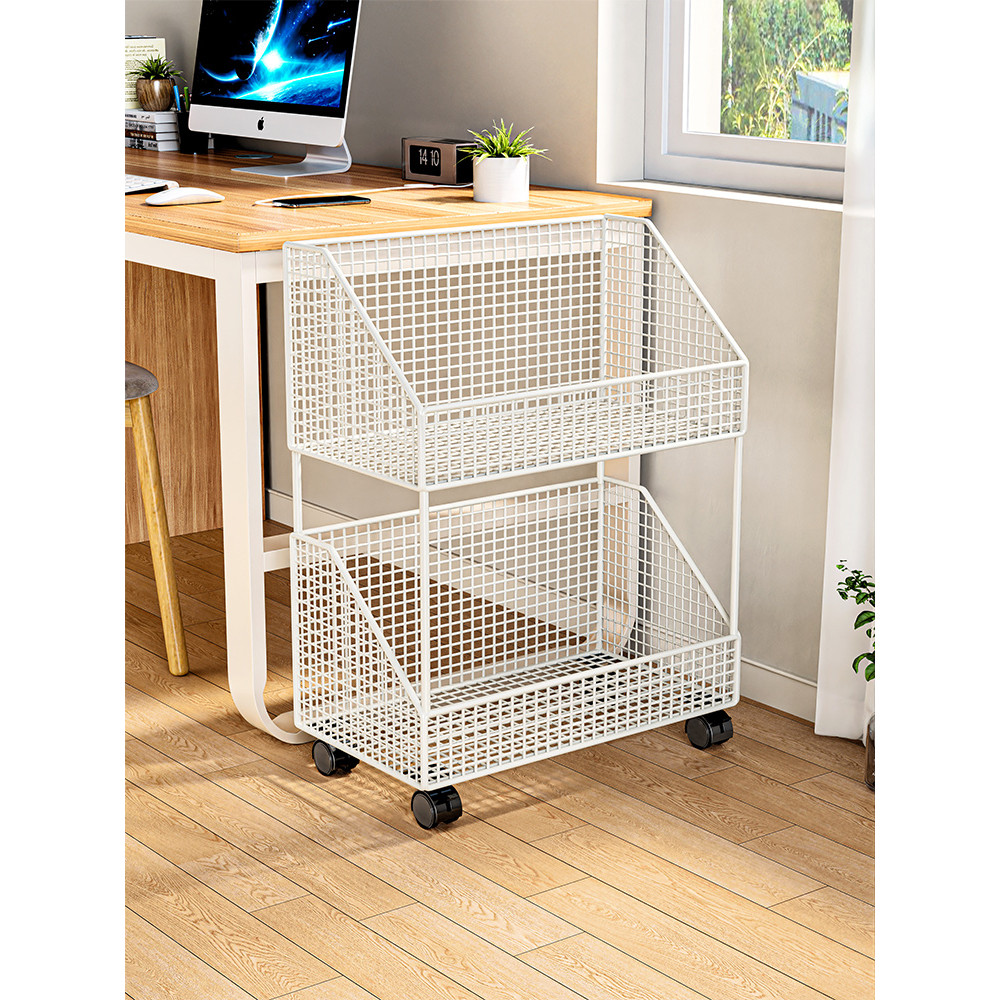 Movable Deskside Bookshelf Book Organizer Floor-to-ceiling Double-layer ...