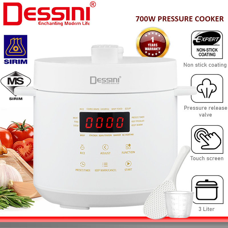 DESSINI ITALY Electric Digital 3L Pressure Cooker Non-stick Stainless ...