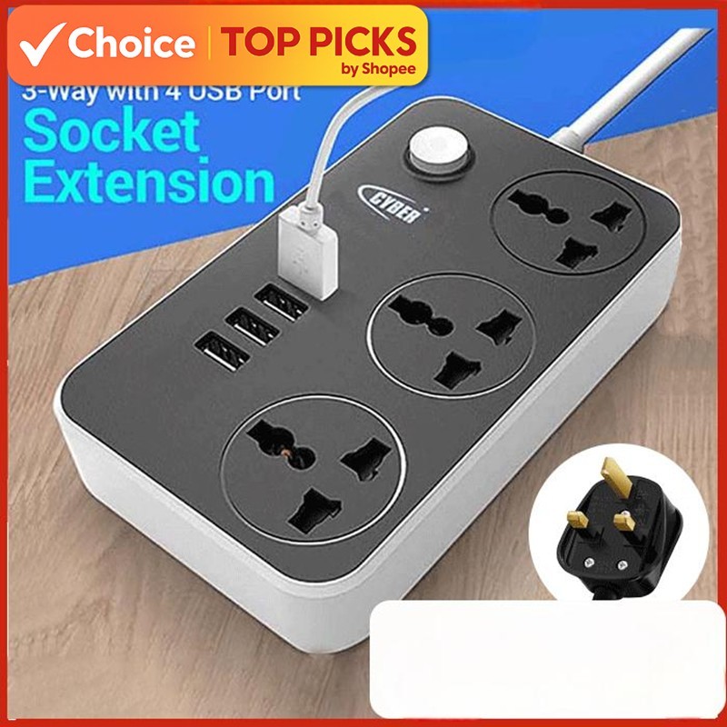 Socket Extension - USB-C + 3 USB Ports, 4-Socket Universal Electric ...