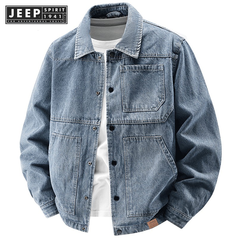 JEEP SPIRIT 1941 ESTD Men's spring denim jacket washed jacket | Shopee ...