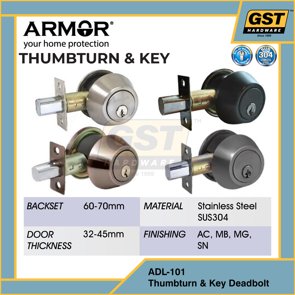 Armor Thumbturn & Key Deadbolt Lock 60-70MM Matt Black Matt Grey Satin ...