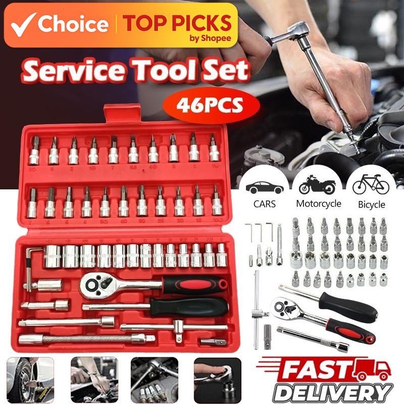 46pcs Tool Set | Ratchet Spanner & Screwdriver Bits | Car/Bicycle ...