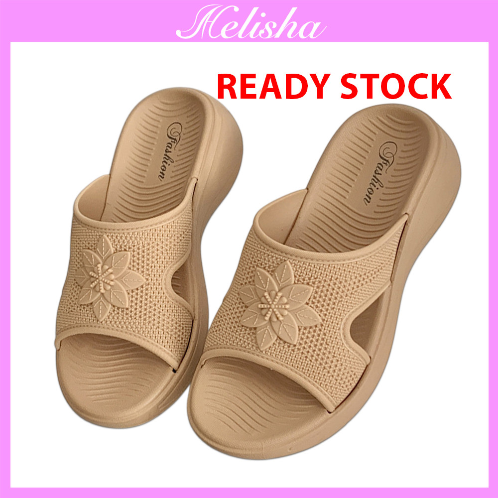 HELISHA Kasut Lebar Wanita Tebal Getah Bunga Floral Shoes Ins Style ...
