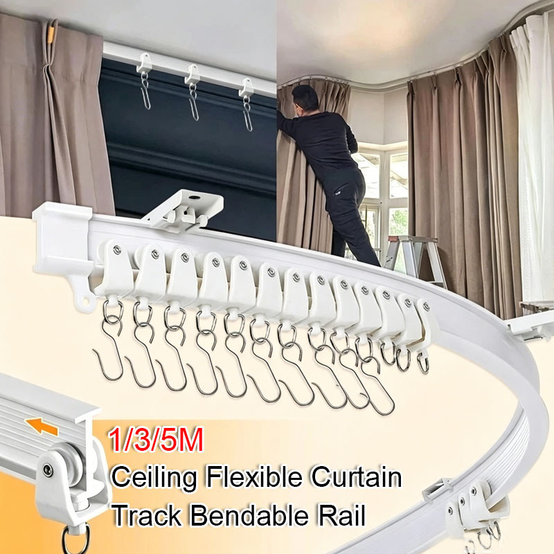 1/3/5M Ceiling Flexible Curtain Track Bendable Rail for Room Divider ...