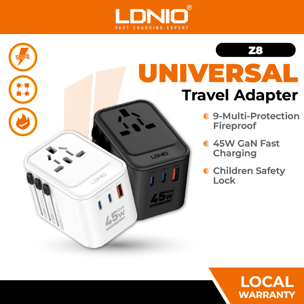 LDNIO Z8 3 USB Ports Gan Travel Universal Adapter Power Strip Extension ...