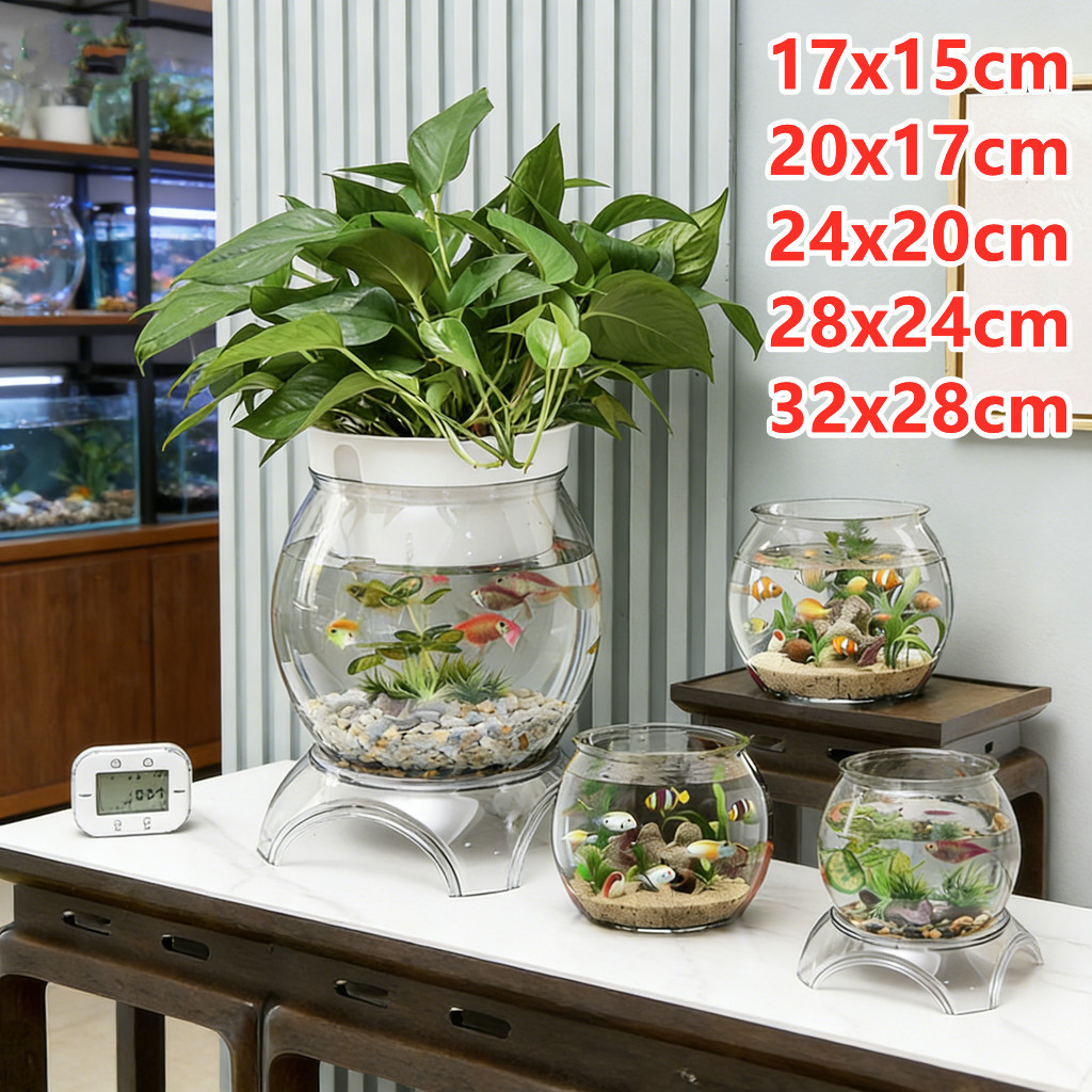 5 Sizes Fish Bowl + Flower Pot Plastic Hight-Transparent Aquarium Small ...
