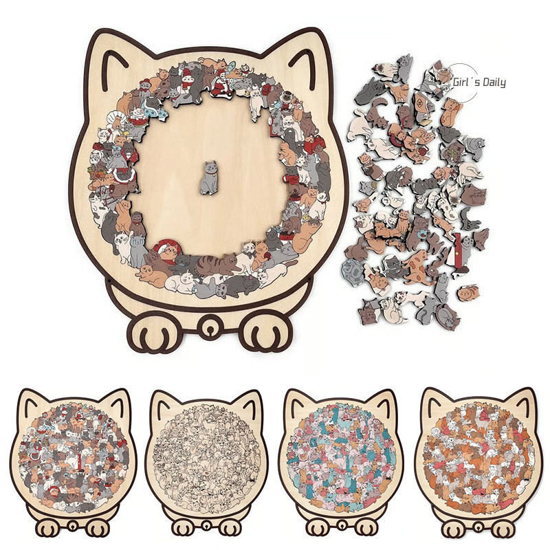 135-Piece Morandi Cat Shaped Wooden Jigsaw Puzzle​ with ​Cat Shaped Puzzle Pieces​ and ​Outline Frame, a ​Challenging Irregular Jigsaw​ for Adults, Perfect for ​Home Decor​ or as a ​Gift (#4
