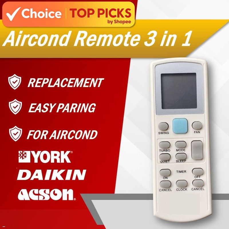 DAIKIN/YORK/ACSON Air Conditioner Remote Control (3-in-1) - User ...
