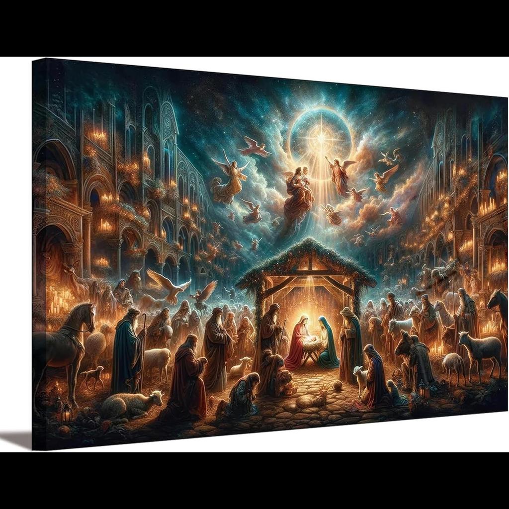 Nativity Canvas Wall Art Birth of Jesus in Manger Christian Bible Story ...